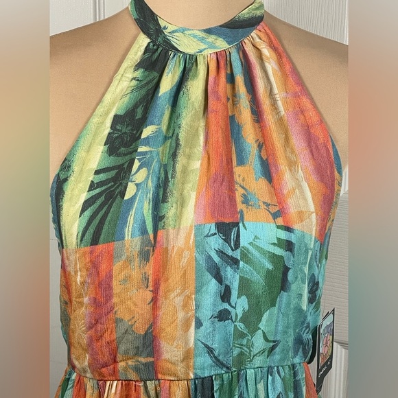 O'Neill Jennifer Dress - Multi Colored Blue and Orange Halter Sundress NWT XS - Picture 7 of 9